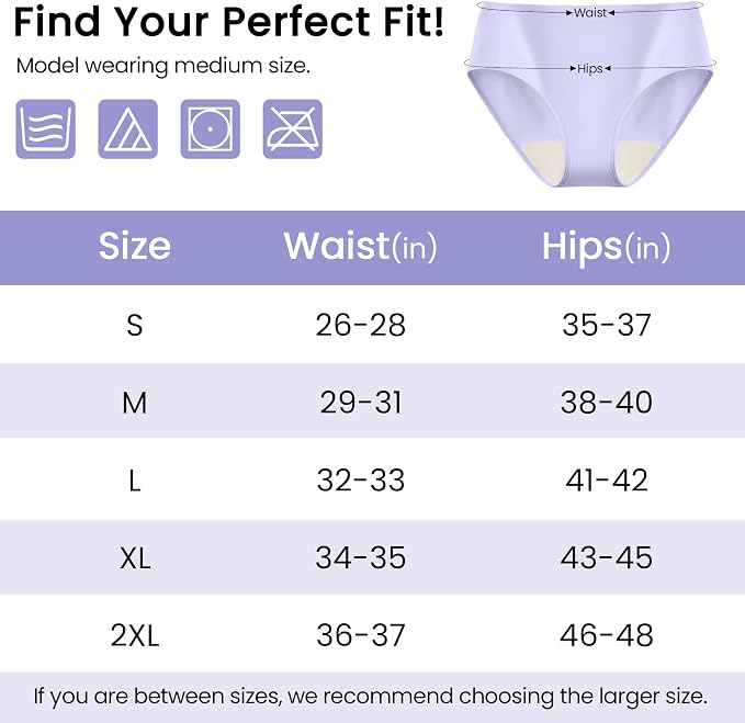 Battewa Incontinence Underwear for Women Absorbent 40ml Multicolor S | mid-waist panties,reusable,bladder leak protective briefs,pee proof,waterproof,40ml absorbent for Light to moderate leaks