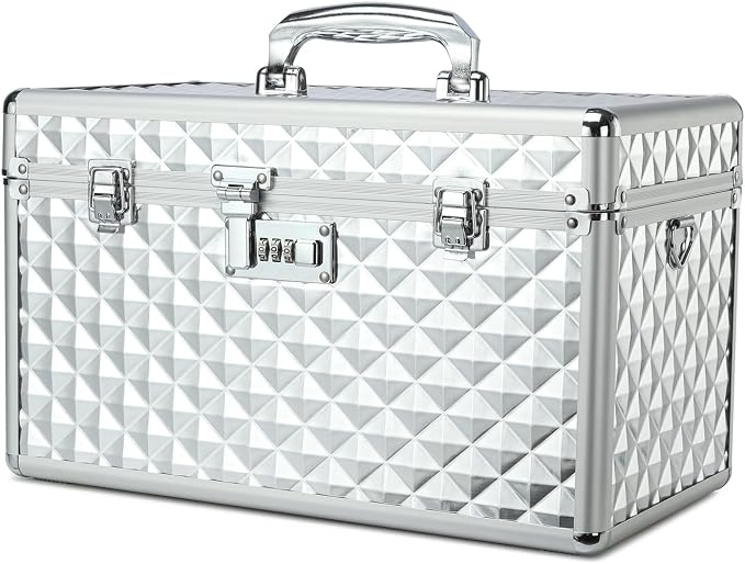 Storage Lock Box with Combination Lock, Lockable Medicine Storage Box, Empty First Aid Box, Security Lock Box, Multipurpose Locking Box for Home and Outdoor Use (Silver, X-Large)