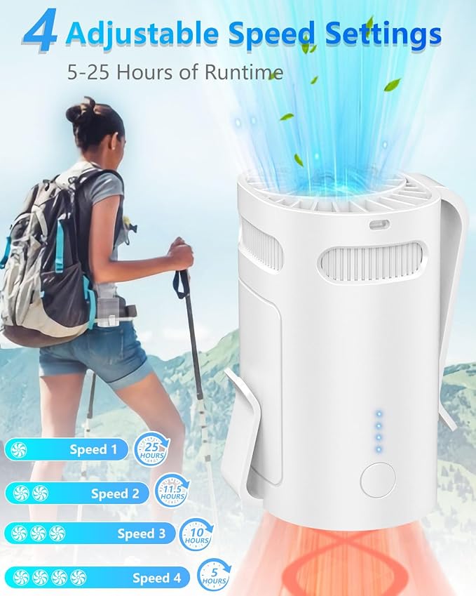 Portable Fan Clip on Pants-Personal Little Light Weight Waist Fan Coolclip Belt Hip Pocket Hard Hat,Wireless Wear Charging Battery Powered Quiet Undershirt Waist Band Coolclip Fans Adult Kid White