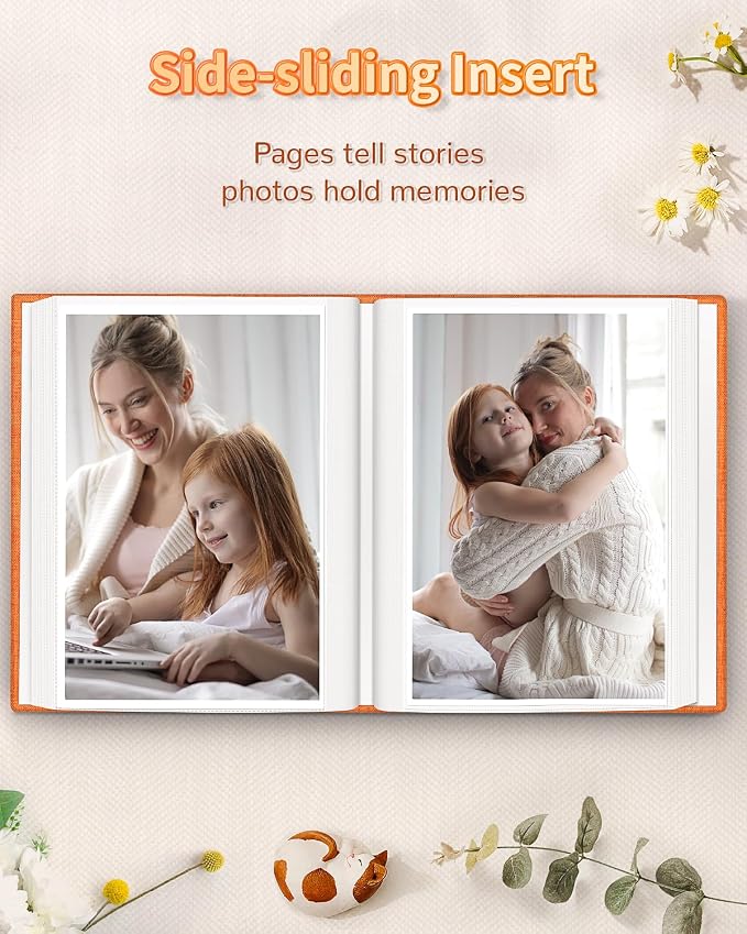 Artfeel Photo Album 4x6 with 100 Pockets,Slip-in Picture Albums,Linen Cover Memory Book with Front Window,White Page Vertical Photo Book for Wedding,Family,Anniversare,Baby,Vacation
