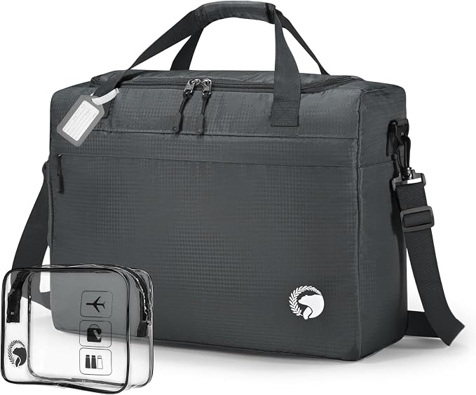 40x30x15cm Personal Item Travel Bag 16x12x6 inch Lightweight Gym Bag Foldable Duffle Bag Mens Water-resistant Weekender Bags for Women for Overnight Hospital Carry on Bags for Airplanes Gray