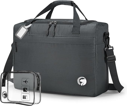 40x30x15cm Personal Item Travel Bag 16x12x6 inch Lightweight Gym Bag Foldable Duffle Bag Mens Water-resistant Weekender Bags for Women for Overnight Hospital Carry on Bags for Airplanes Gray