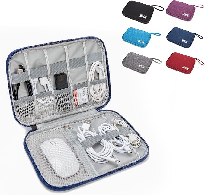 Electronics Organizer Travel Case - Water-Resistant Tech Bag for Cables, Chargers & Cord Management - Small Portable Pouch for Travel Accessories, Gear Bag for Airplane & Business