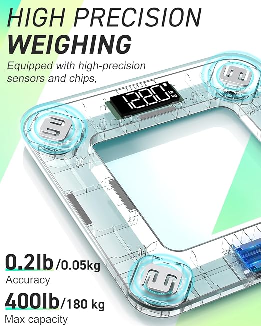 INSMART Smart Scale for Body Weight, Digital Bathroom Scale with BMI, Muscle Mass, Bluetooth Body Fat Scale,17 Body Composition Analyzer with Smart APP Sync Weight Scale, 400 lbs (White)