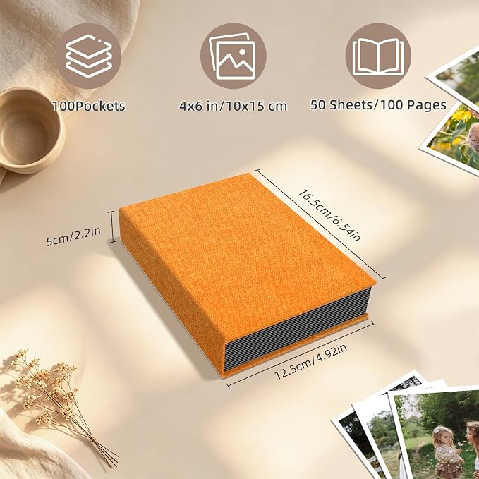 Popotop Photo Album 4x6 100 Pockets for Wedding Gifts,Linen Hardcover Picture Albums for Family Anniversary Baby Vacation Pictures