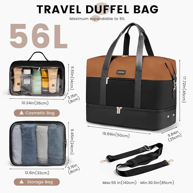 LOVEVOOK Weekender Bag for Women, Large Duffle Bag for Travel with 2 Packing Cubes, Carry on Overnight Bag with Shoe Compartment, Mom Hospital Bags for Labor and Delivery