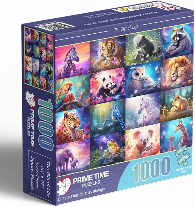 Adult Jigsaw Puzzle 1000 Piece Fantasy Animals | Features colorful birds, animals, and babies in nature. Great for game nights on a table, puzzleboard, or floor.
