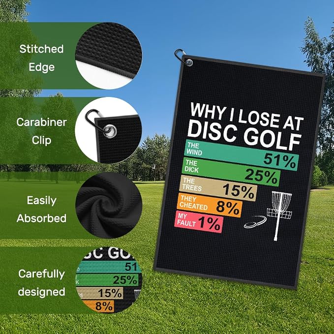 Why I Lose At Disc Golf Towel with Clip, Funny Golf Bag Accessories for Men, Golfing Towel for Women Men, Birthday Retirement Gifts for Golfer Player, Disc Golfing Gifts for Daddy Mom Grandpa