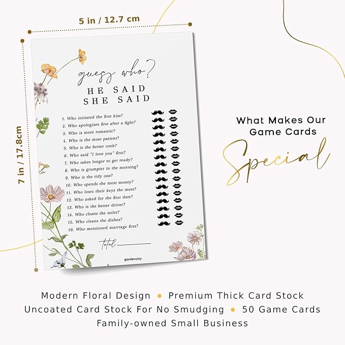 GardenCity Wedding Shoe Game, Fun Bridal Shower Shoe Game, Engagement Party Games, 50 Cards, Floral