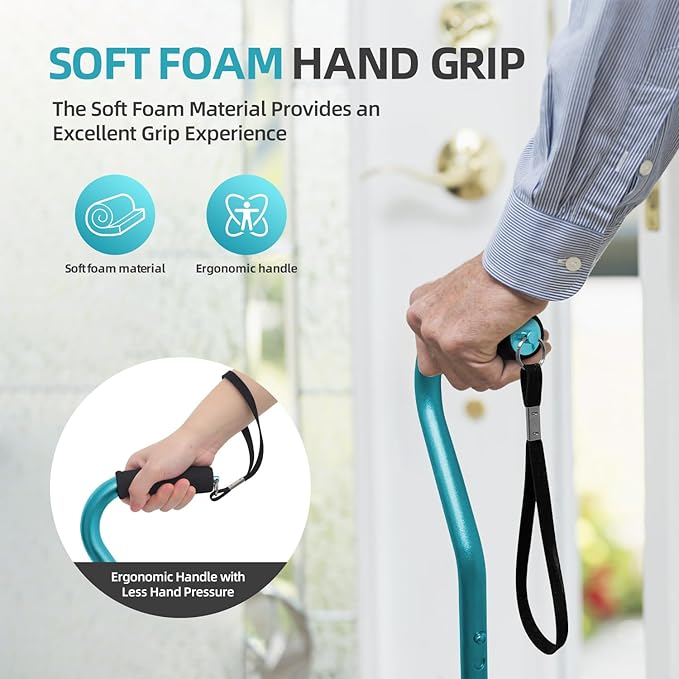 BeneCane Walking Cane for Men & Women Adjustable Cane with Offset Soft Cushioned Handle -Portable Lightweight Sturdy Mobility Walker Aid for Elderly, Seniors Collapsible Cane