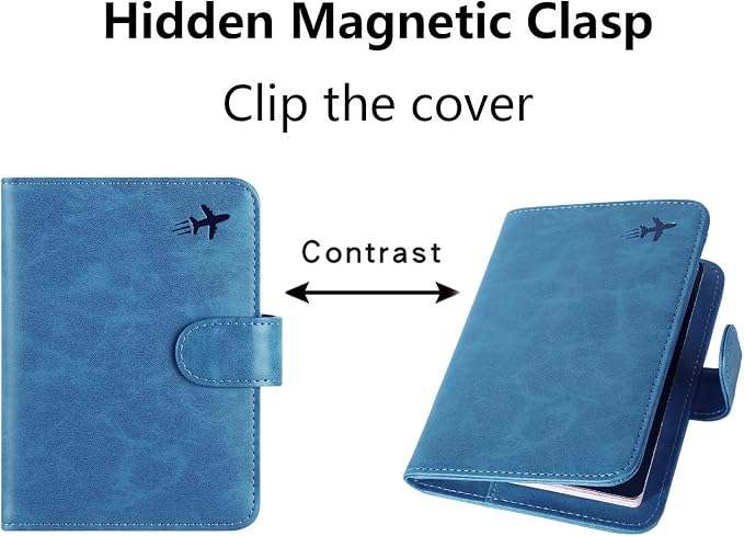 Passport Holder Cover Wallet RFID Blocking Leather Card Case Travel Accessories for Women Men (#Blue)