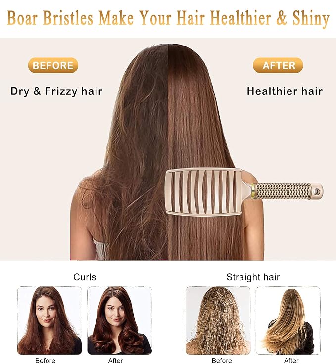 Detangling Brush for Women & Kids, Wet & Dry Hair, All Hair Types | Less pulling & breakage, Boar bristles tame frizz & add shine, Vents for faster blow-drying, Lightweight 4 oz, Non-slip grip