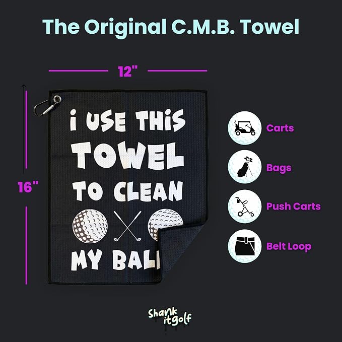 SHANKITGOLF Golf Towel Funny Microfiber with Magnetic Clip, Ball Cleaner for Clubs, Premium Cart Attachment, Golf Accessories Gift for Men, Golfers, Dad (Magnetic Clean My Balls)