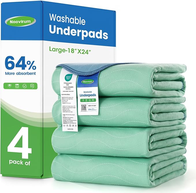 Reusable Underpads (18"x24", 4 Pack) - Washable Waterproof Bed Pads, Ultra Absorbent & Non-Slip Incontinence Pee Pads for Adults, Kids, Dogs