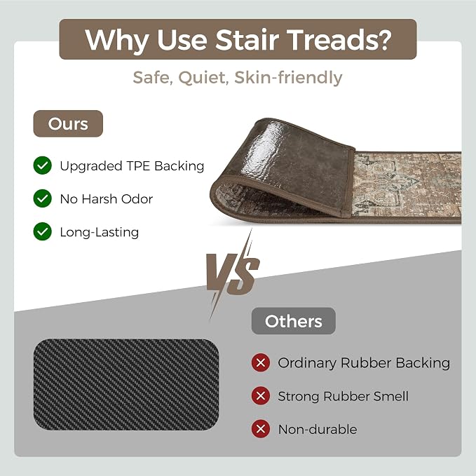 sarben 8"x30" Non Slip Stair Treads for Wooden Steps 15 Pack, Rosewood | Peel and Stick Carpet Stair Runner with TPE Adhesive Backing, Carpet for Added Safety, Pet and Senior Friendly
