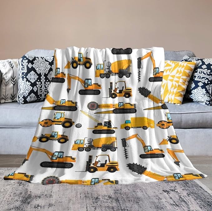 Excavators Construction Blanket Gifts for Yellow Trucks Lover 80 x 60 Inch for Adult,Construction Excavators Fannel Fleece Throw Blanket Super Soft Throws Blanket for Bed Couch Sofa