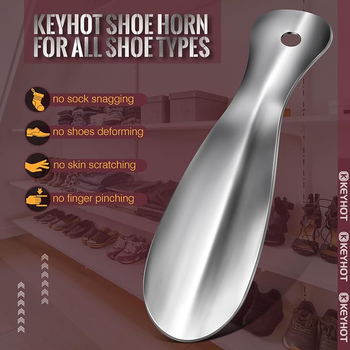Metal Shoe Horns 7.5-16.5“, Shoehorns Long & Travel for Kids Adult | Stainless Steel Shoehorns, Shoe Spoons, Portable Compact Lightweight Wear Shoes Helper for Boots Men Women
