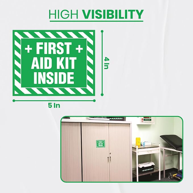 9 x First Aid Kit Inside Stickers | 4 x 5 Inch Premium Vinyl Safety Label Signs for First Aid Boxes | Self-Adhesive, Waterproof, UV Protected Decals for Indoor and Outdoor Use