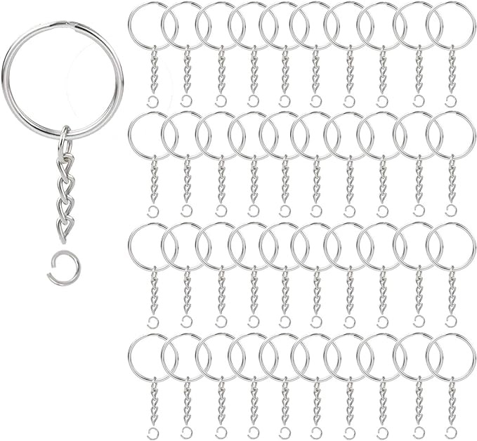 100Pcs Key Ring with Chain and Open Jump,1 inch Split Round Keychain Rings | for Craft Making Jewelry bulk