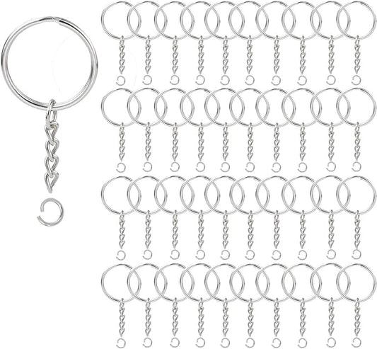 100Pcs Key Ring with Chain and Open Jump,1 inch Split Round Keychain Rings | for Craft Making Jewelry bulk