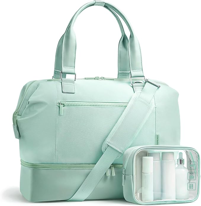 Travel Duffle Bag for Women, 40L Weekender Bags Airline Approved Carry On with Shoe Compartment & Waterproof Wet Pocket, Durable Nylon Weekender Overnight Bag for Travel, Gym, Business Trip, Green