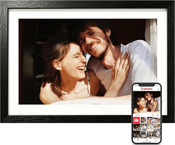 Frameo 10.1" Digital Picture Frame WiFi Wood, 1280 * 800 IPS HD Touchscreen, 32GB Storage, Instant Share Photo Video, Gifts for Mom, House Warming