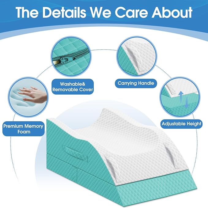 TranquilRelax Elevation Pillows for Leg After Surgery, Memory Foam Adjustable Wedge Pillow for Injury or Rest, Ankle Pillow for Sleeping Blood Circulation, Green/Double Leg