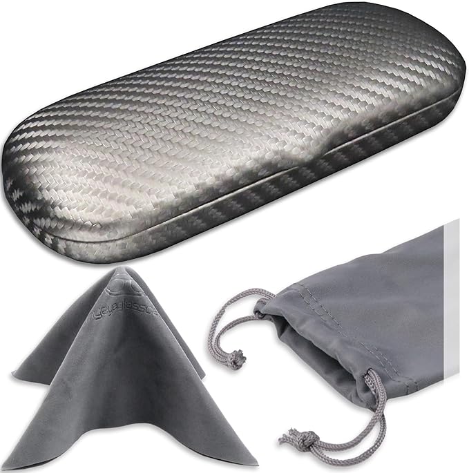 MyEyeglassCase Men Small Glasses case - Eyeglasses Hard Shell Holder Pouch & Cloth-Reading Slim & Narrow Case Heavy Duty