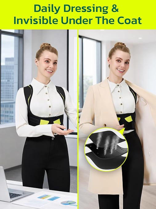 Posture Corrector for Women, Adjustable Upper Back Brace Black L | Pain Relief & Back Straightener, Improve Rounded Shoulders, Hunchback Correction, Posture Support Brace