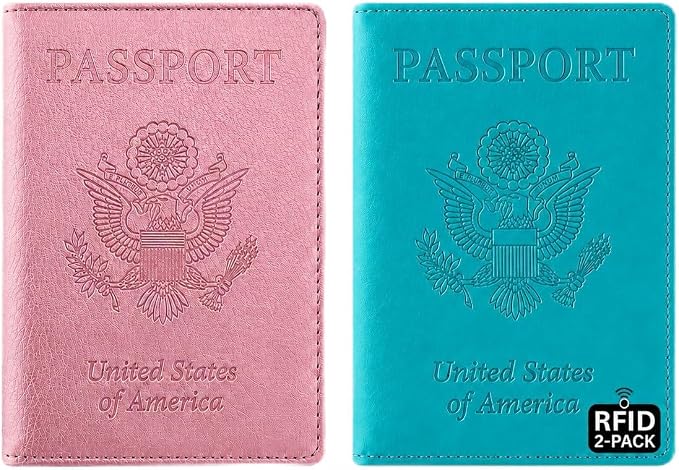 Ciana Passport Holder for Travel – PU Leather Passport Cover and Card Holder for Men & Women – Slim Passport Holder with Card Protector Slot, Travel Must Haves (Turquoise and Rose Gold)