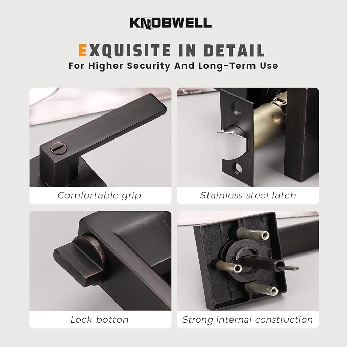 KNOBWELL Heavy Duty Privacy Bathroom Lever Lock Set for Interior Door, Bedroom Door Handle, Oil Rubbed Bronze Door Handle, Left or Right Handing 2.07 lb
