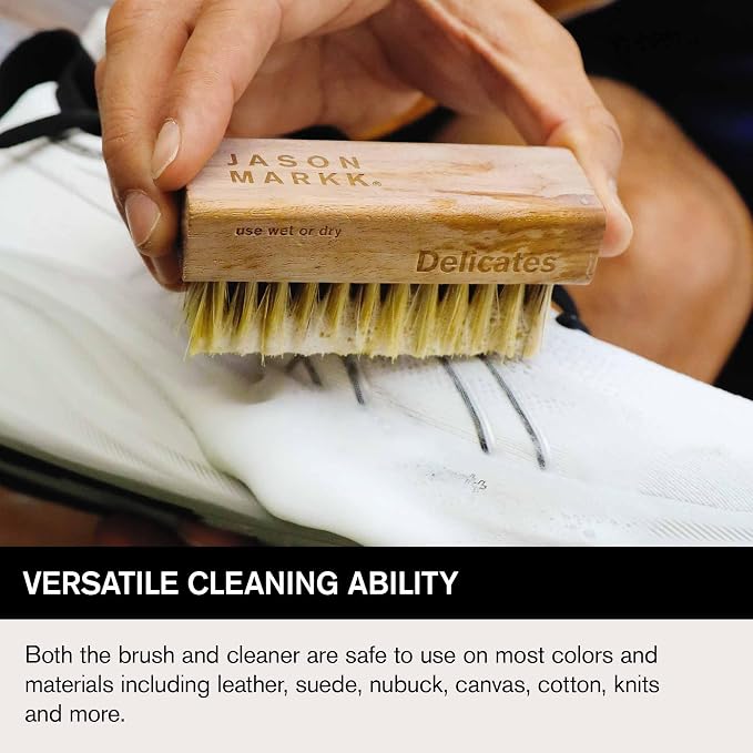 Jason Markk Quick Clean Kit, Shoe Cleaner, 2-Piece Set, Ready-To-Use Foam & Delicates Brush, Sneaker Care, Ideal for Footwear, Safe for Leather, Suede, Nubuck, Cotton, Knits, 4oz