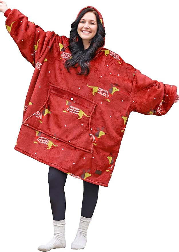 Catalonia Oversized Blanket Hoodie Sweatshirt, Wearable Sherpa Lounging Pullover for Adults Women Men