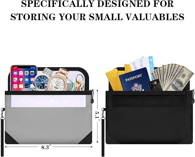 Small Money Bag 2 Pack (8.3“ × 5.1”)，Zippered Fireproof Waterproof Document Bag， Safe Fireproof Document Box，Small Fireproof Money for Cash, Currency, Keys, and Passports