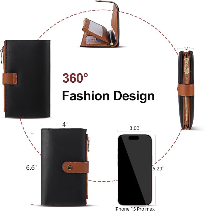 Wallet Women RFID Blocking Multi Cards Wallet Credit Card Holder for Women Large Capacity Lady Leather Trifold Travel Wallet with Passport/Pen Holder