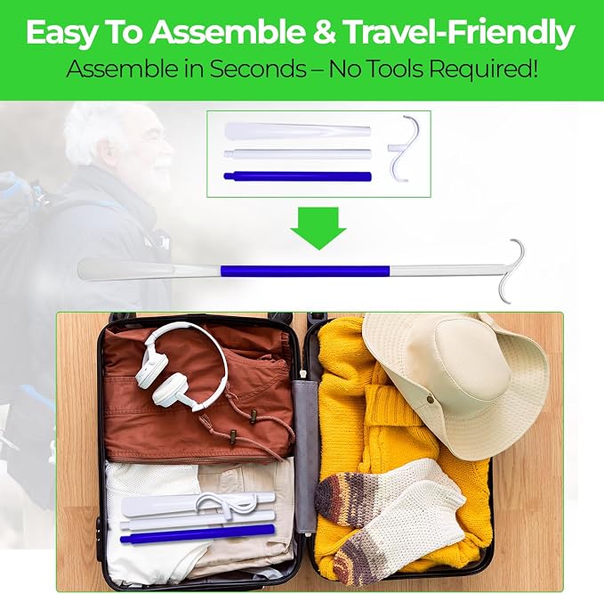 Ultimate Dressing Aid: 35.5-Inch-Long Handle Shoe Horn & Sock Remover – Adjustable Mobility Aids for Shoes, Socks, Shirts, Pants Ideal for Seniors & Disabled with Comfortable Sock Removal Aid