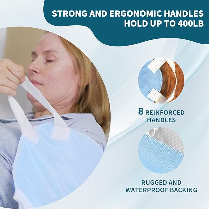 Washable Bed Pads with 8 Sturdy Handles 34”×52” Extra Large Reusable Underpads 4-Layers Leakproof Chucks Pads Washable for Incontinence (2 Pack)