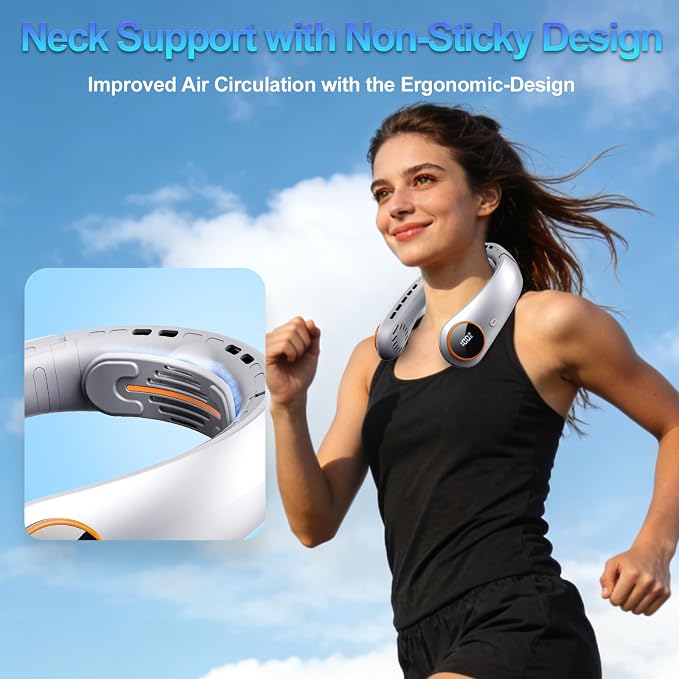 Portable Neck Fan, 5000mAh Bladeless Fan with 3 Built-in Fans, Instant Cooling 360° Surround Airflow & LED Display, Wearable Personal Fan for Outdoor, Travel, Gifts for Women Men (Grey)
