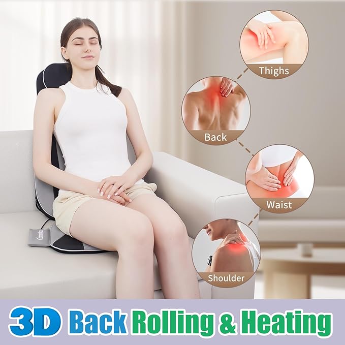 Shiatsu Back Massager with Heat, Massager Chair Pad for Pain Relief Deep Tissue with Smart Timer, Kneading Seat Cushion Vibration for Office, Home, and Travel Use