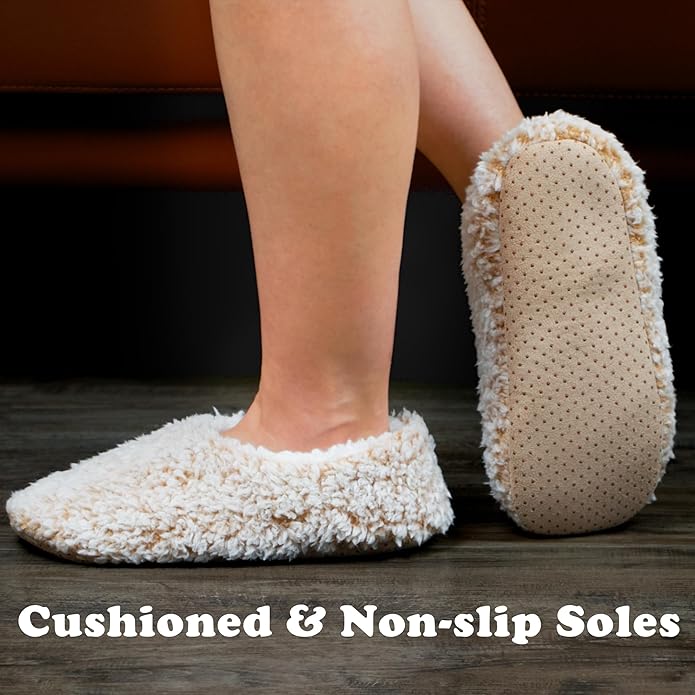 cosyone1997 2-Pair Thick Warm Fuzzy Slippers for Women Indoor Fluffy Sherpa Lined, Winter House Shoe Socks Non-Slip Soft Soles, Cozy Christmas Gifts