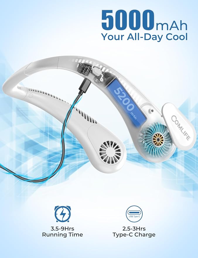 Portable Bladeless Neck Fan, 2026 World Soccer Sport Cup Gifts, Wearable Cooling Fan Rechargeable for Outdoor Sports & Travel, Camping Essentials for Men Dad Father, Souvenir for Global Soccer Events