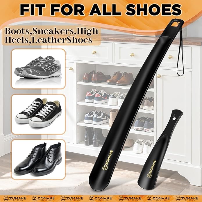 ZOMAKE Long Plastic Shoe Horn,Plastic ShoeHorn Long Handle for Seniors Men Women,Travel Small Shoe Spoon Helper(16''&7.5'')