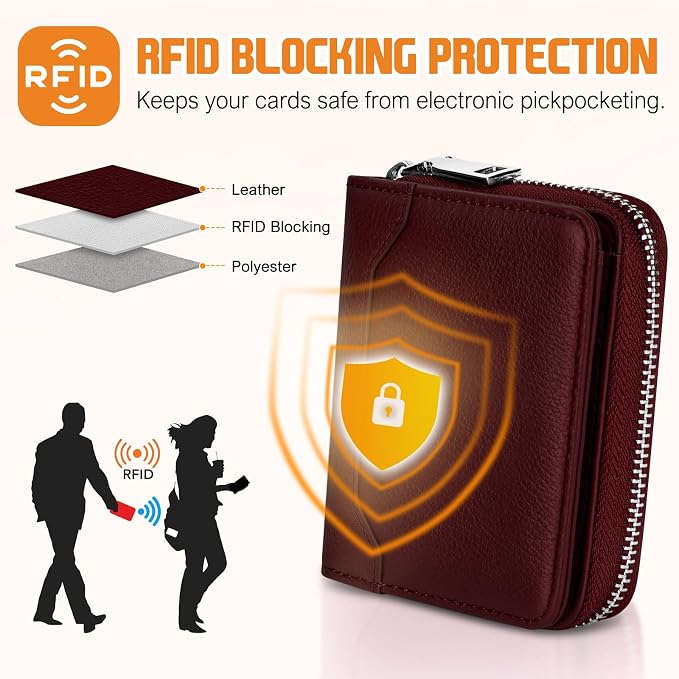HUANLANG Mens Wallet RFID Blocking Multi Card Holder Wallets for Men Bifold Wallet with Zipper Small Men's Leather Wallet