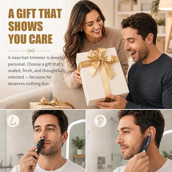 Ear and Nose Hair Trimmer for Men, USB-C Rechargeable Nose Trimmer for Men, 6500 RPM Painless Dual-Edge Blades, 40 Days Use, Nose Hair Trimmer Women, Low Noise, Gift for Men & Women