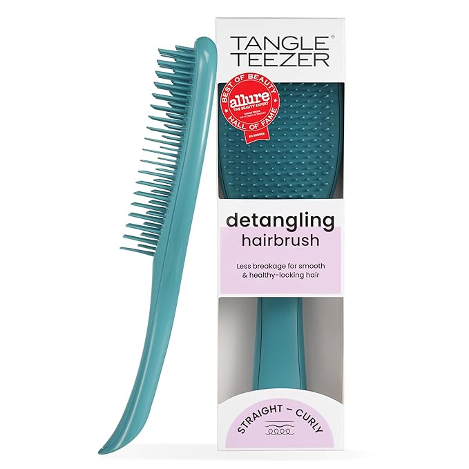 Tangle Teezer Ultimate Detangler Brush, Straight to Wavy, Teal | Patented two-tier, regular-flex teeth reduce breakage & split ends on wet or dry hair; Shower-friendly hairbrush for all ages