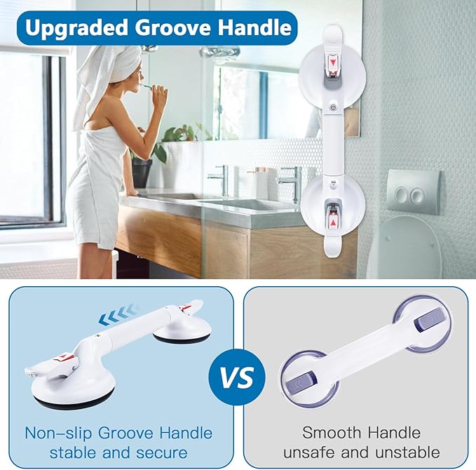 15inch Upgrade Suction Shower Grab Bar, Portable Shower Handle Bar Suction Grip Bar Bathtub Handle with Strong Hold Suction Cup Fitting and Rapid Release for Bathroom(Max Capacity :300lb