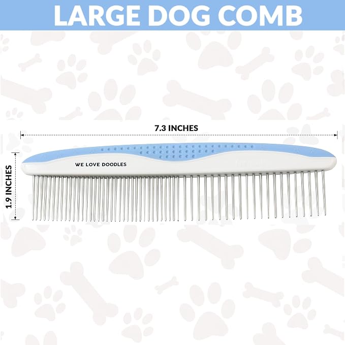 Metal Dog Grooming Comb | Removes Tangles & Matts | Dematting Pet Combs | Detangler for Matted Hair | Best Comb for Poodles, Goldendoodles, Doodles & Long Haired Dogs (Large) [We Love Doodles]