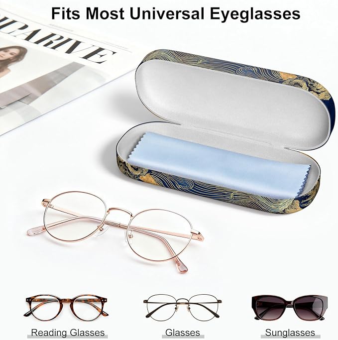 Hard Shell Leather Sunglasses Case,Classic Fashionable Cute Large Glasses Case for Women Men,Sunglass Eyeglasses