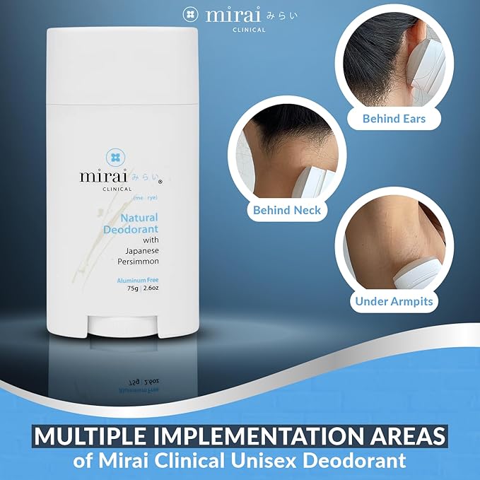 Mirai Clinical - All Natural Deodorant for Women and Men - w/Japanese Persimmon Extract - Full-Body Use - Aluminum, Fragrance, Paraben Free - Vegan - Helps to Eliminate Nonenal® Odor - Unscented-75g