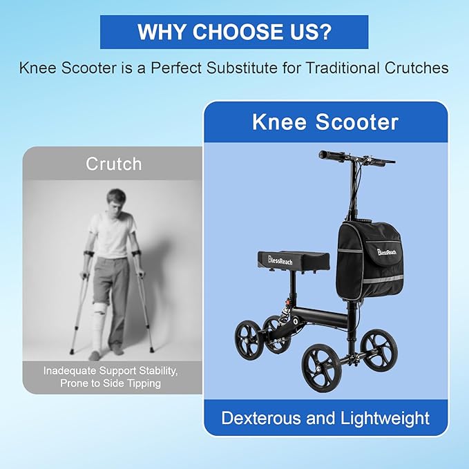 Knee Scooter Steerable Knee Walker Deluxe Medical Scooter for Foot Injuries Adult Compact Crutches Black